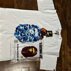Bape White T-Shirt with Blue Camo Ape Graphic